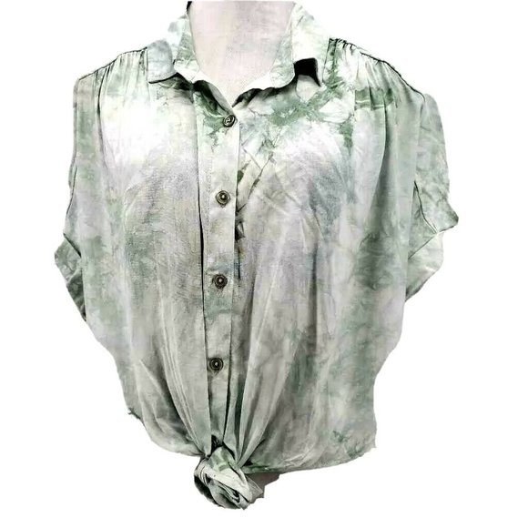NWT ULTRA FLIRT SEA GREEN TIE DYE BUTTON BLOUSE XL - Picture 4 of 11